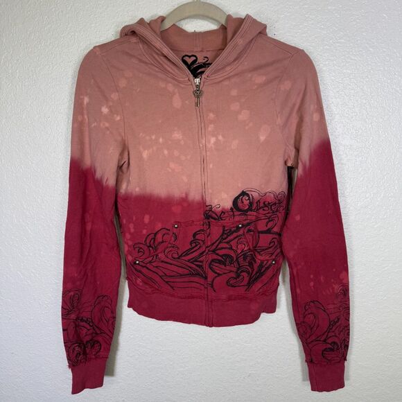 Key Y2K Jacket Womens Small Koi Fish Studded Hoodie Tattoo Art Asian Key Closet - Picture 2 of 12